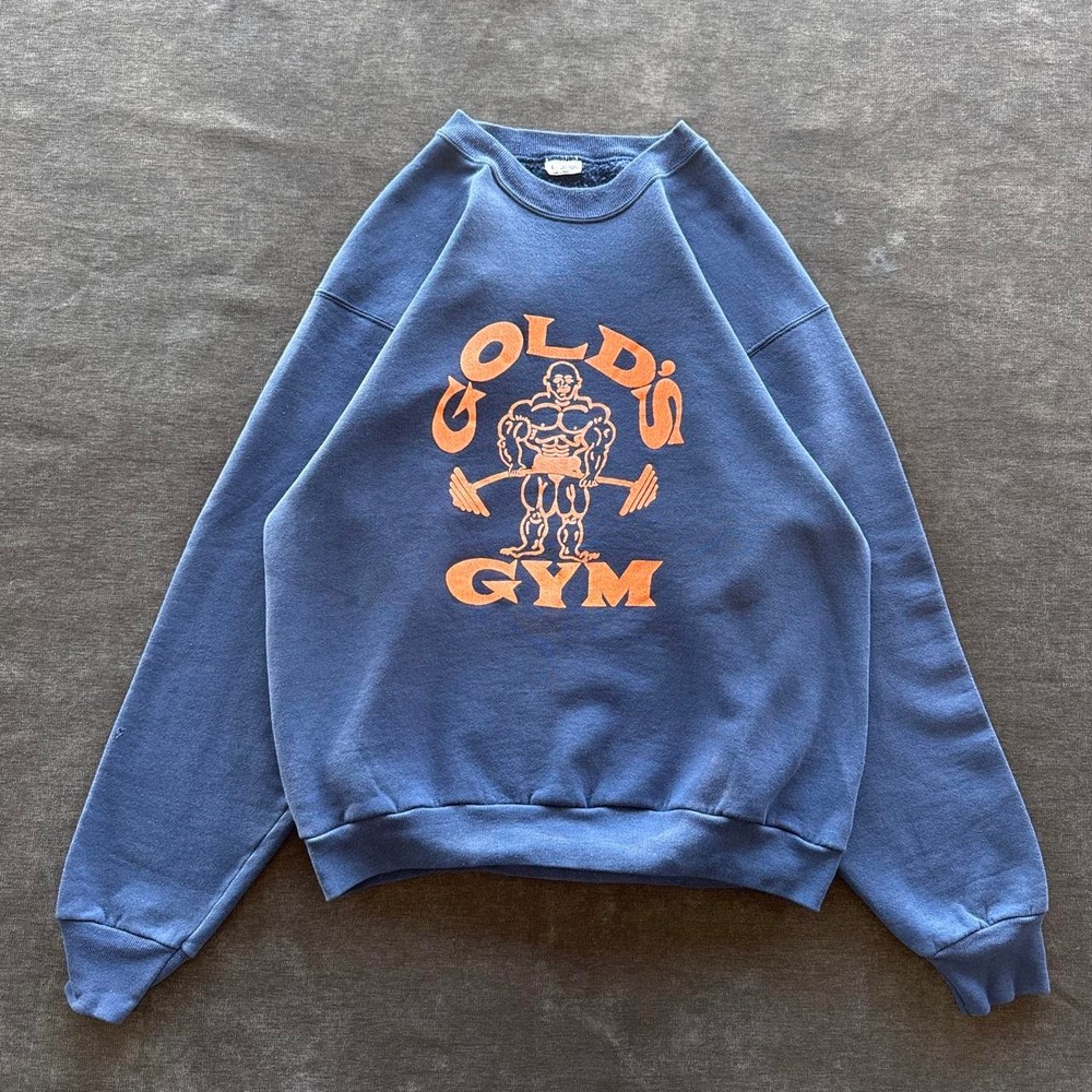 Vintage Golds Gym Sweatshirt Large Navy Bodybuilding Raglan Pullover 80s 90s